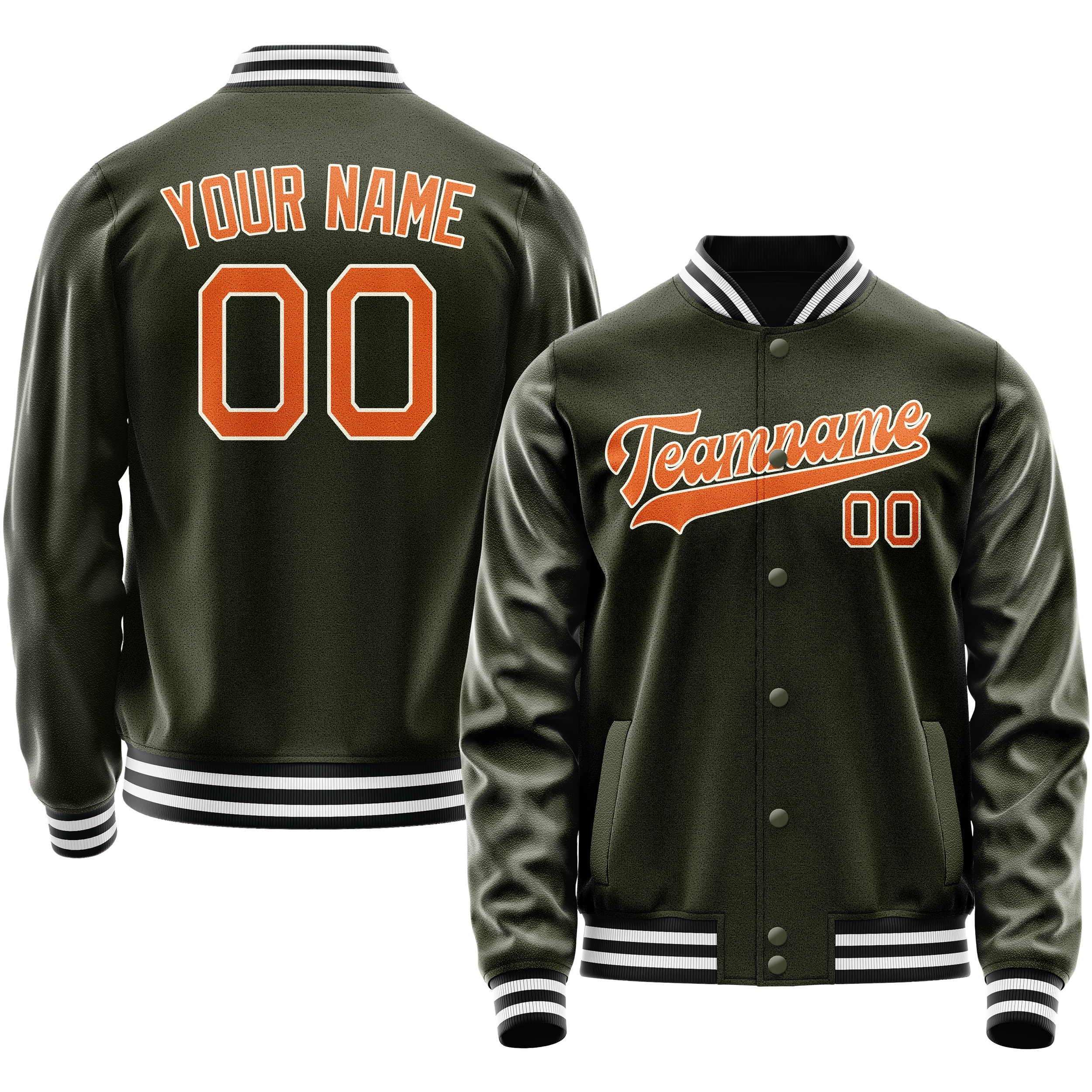 Custom Olive Orange Solid Color Varsity Letterman Jacket JA02240617LH302