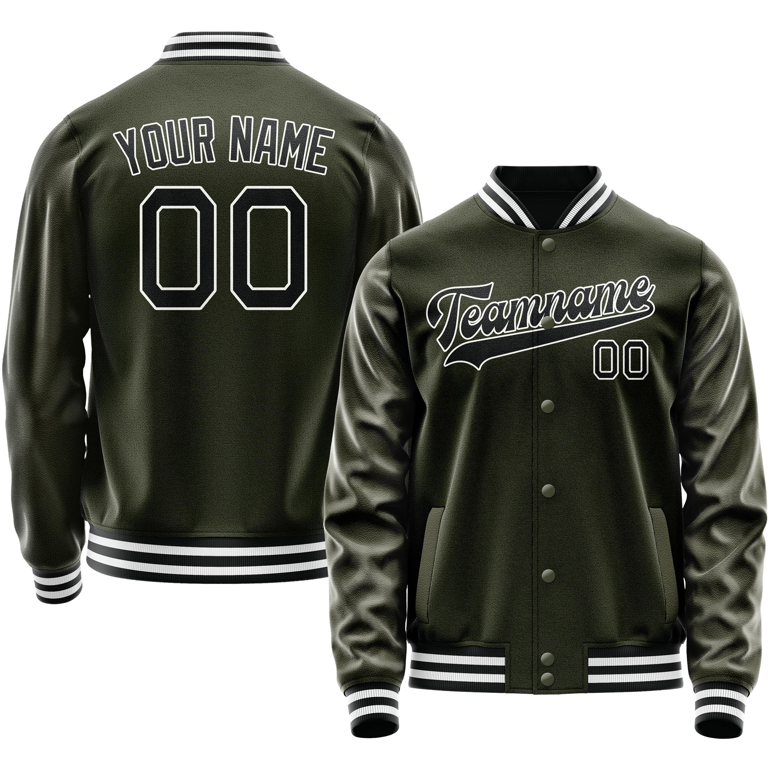 Custom Olive Black Solid Color Varsity Letterman Jacket JA02240617LH321