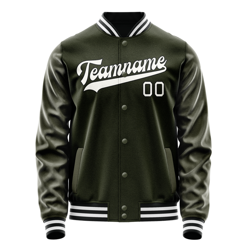 Custom Olive White Solid Color Varsity Letterman Jacket JA02240617LH314