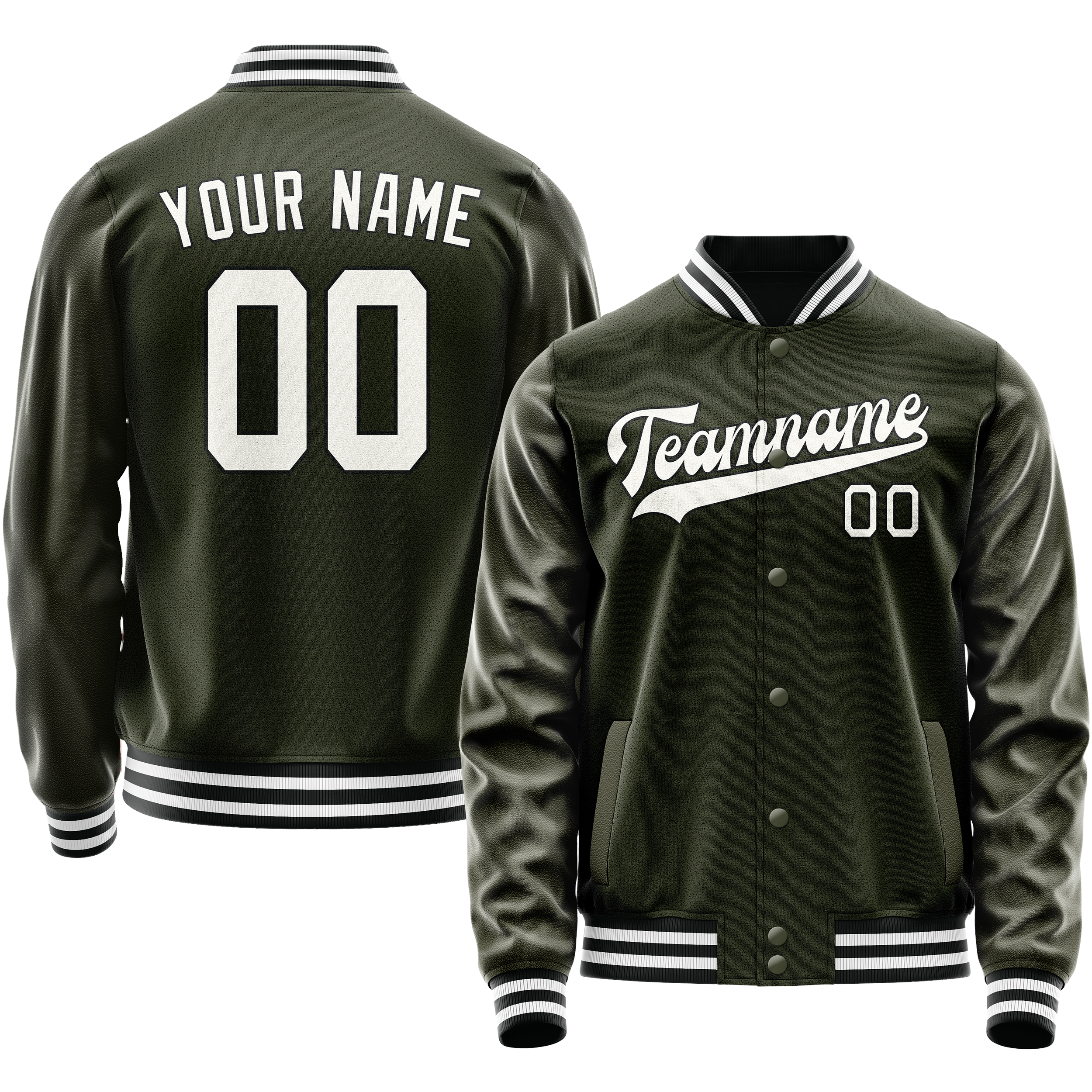 Custom Olive White Solid Color Varsity Letterman Jacket JA02240617LH314
