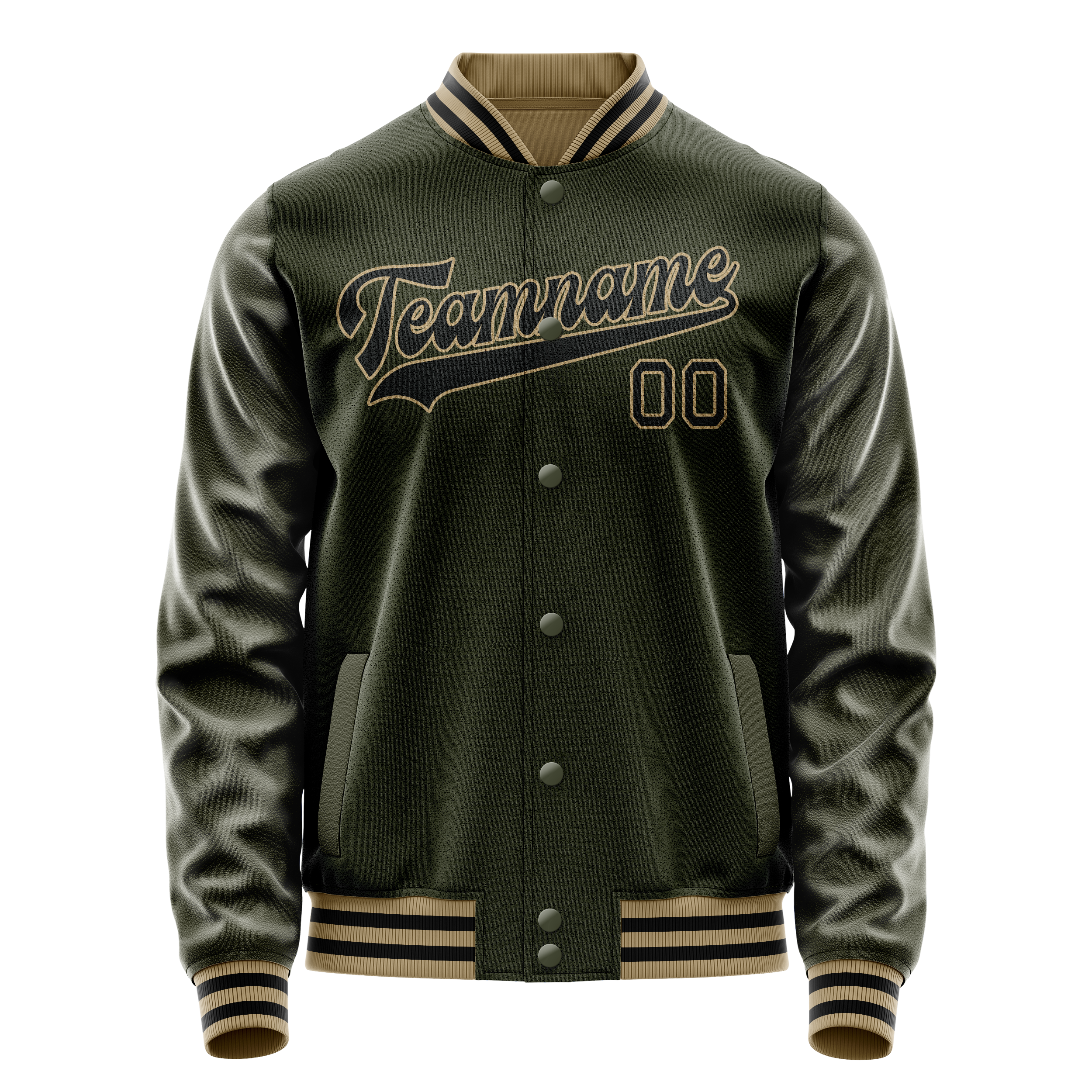 Custom Olive Black Solid Color Varsity Letterman Jacket JA02240617LH307