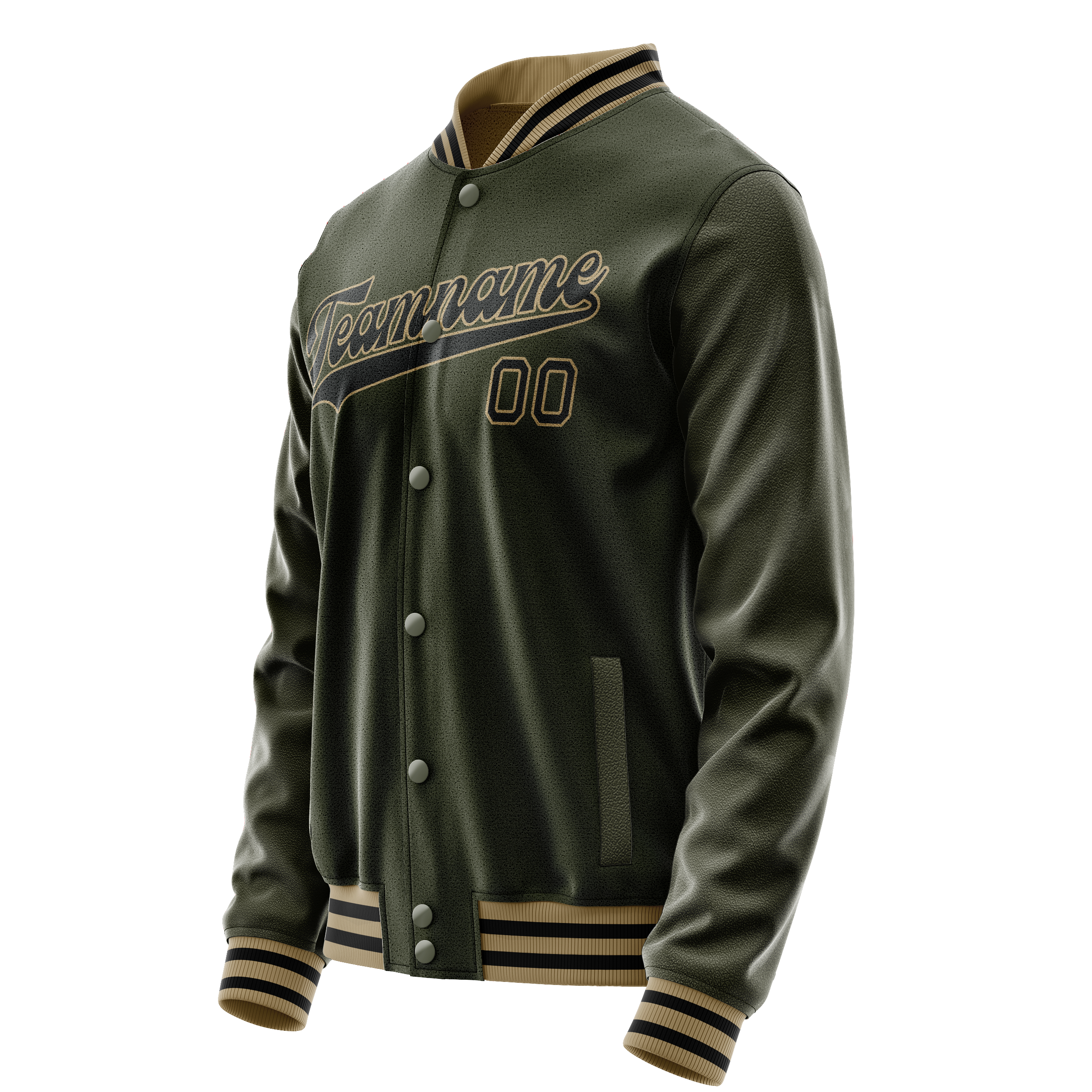 Custom Olive Black Solid Color Varsity Letterman Jacket JA02240617LH307