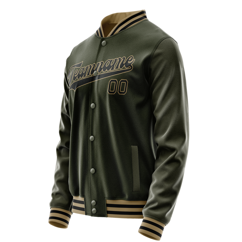 Custom Olive Black Solid Color Varsity Letterman Jacket JA02240617LH307