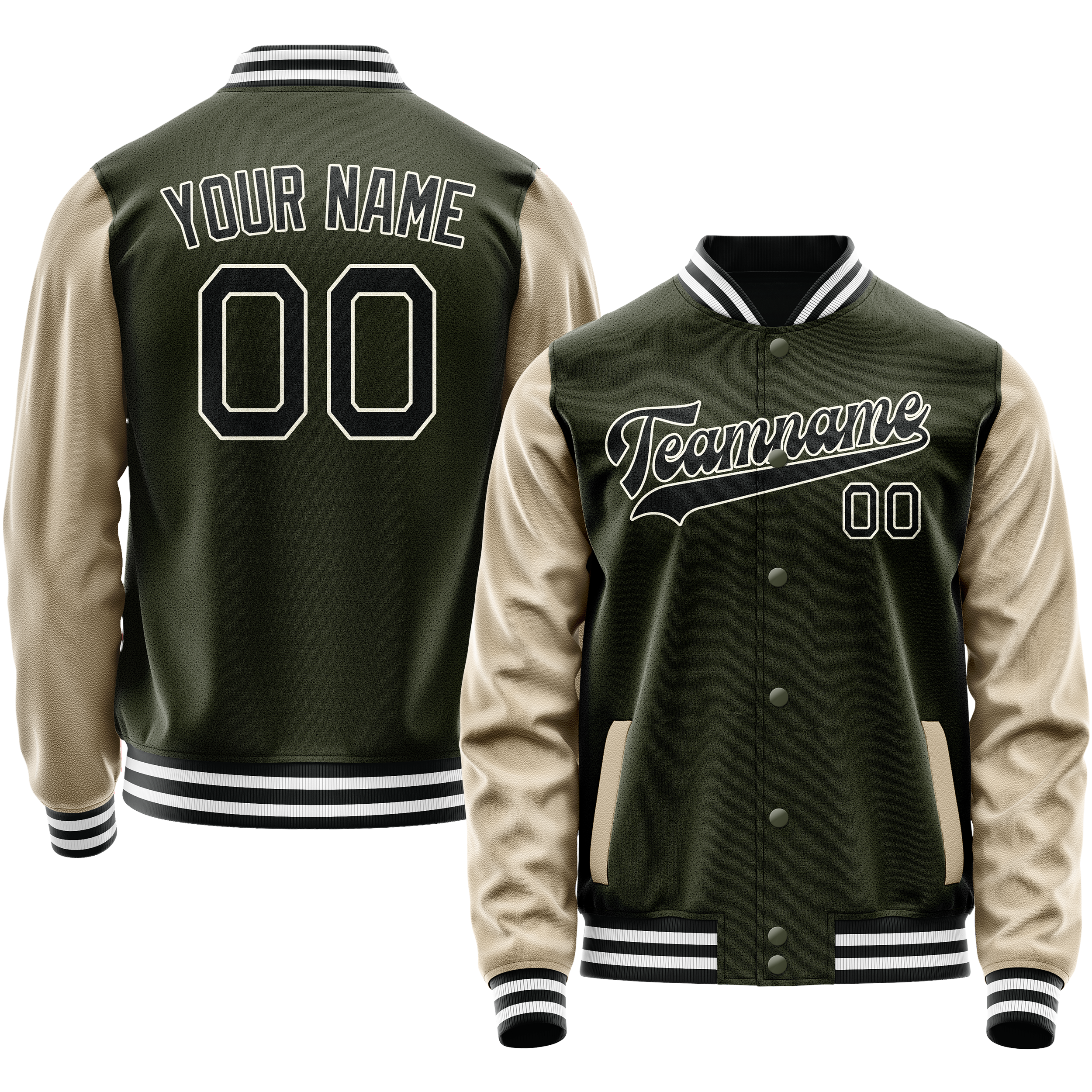 Custom Olive Cream Solid Color Varsity Letterman Jacket JA02240617LH324