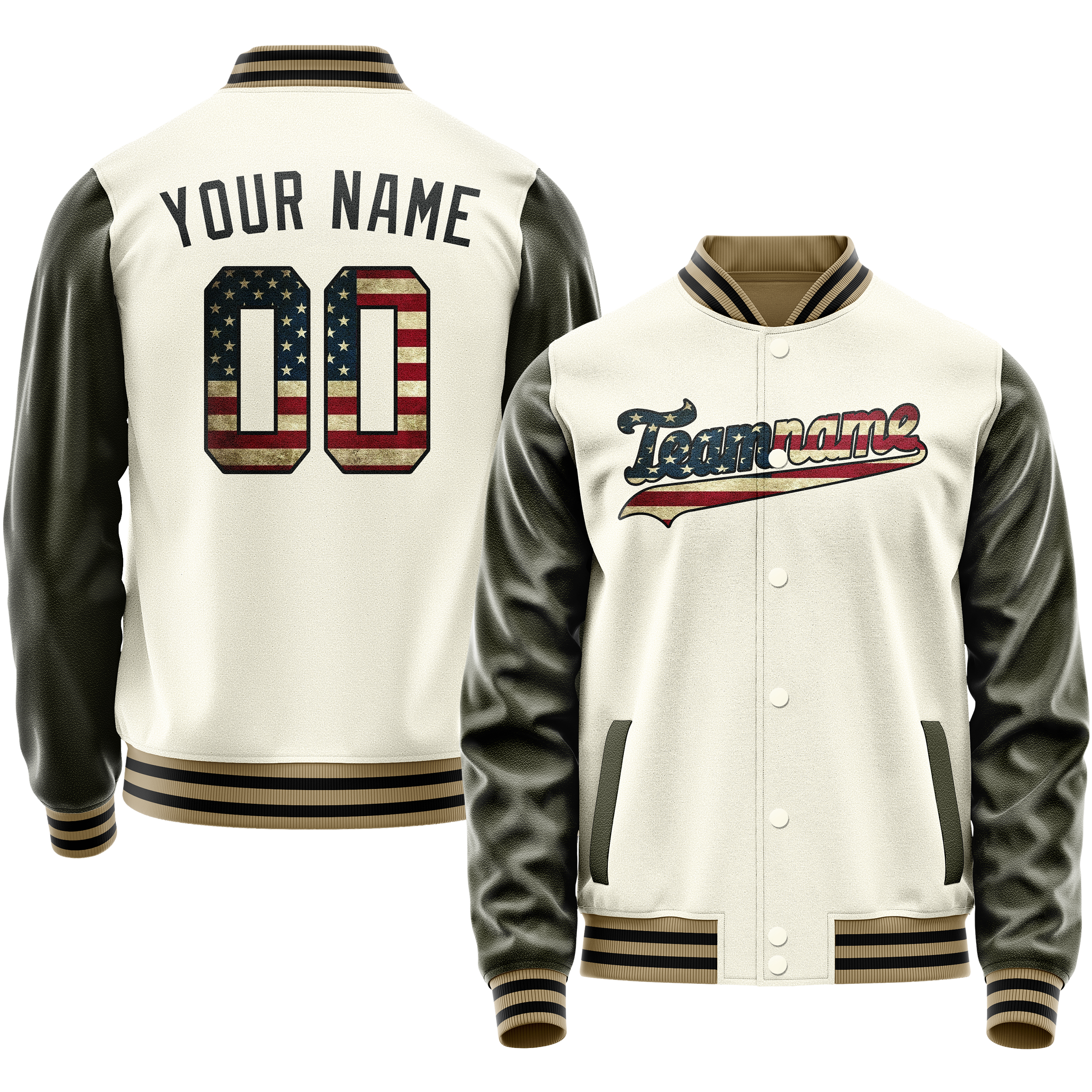 Custom Cream Vintage-Usa-Flag Solid Color Varsity Letterman Jacket JA02240617JC095