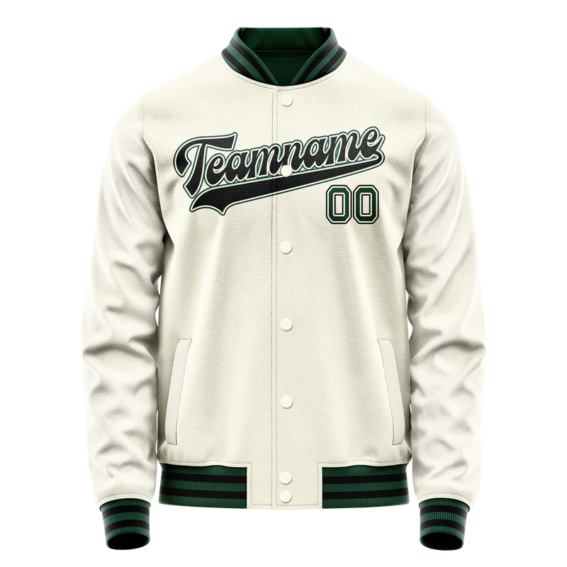 Custom Cream Kelly-Green Solid Color Varsity Letterman Jacket JA02240617JC100
