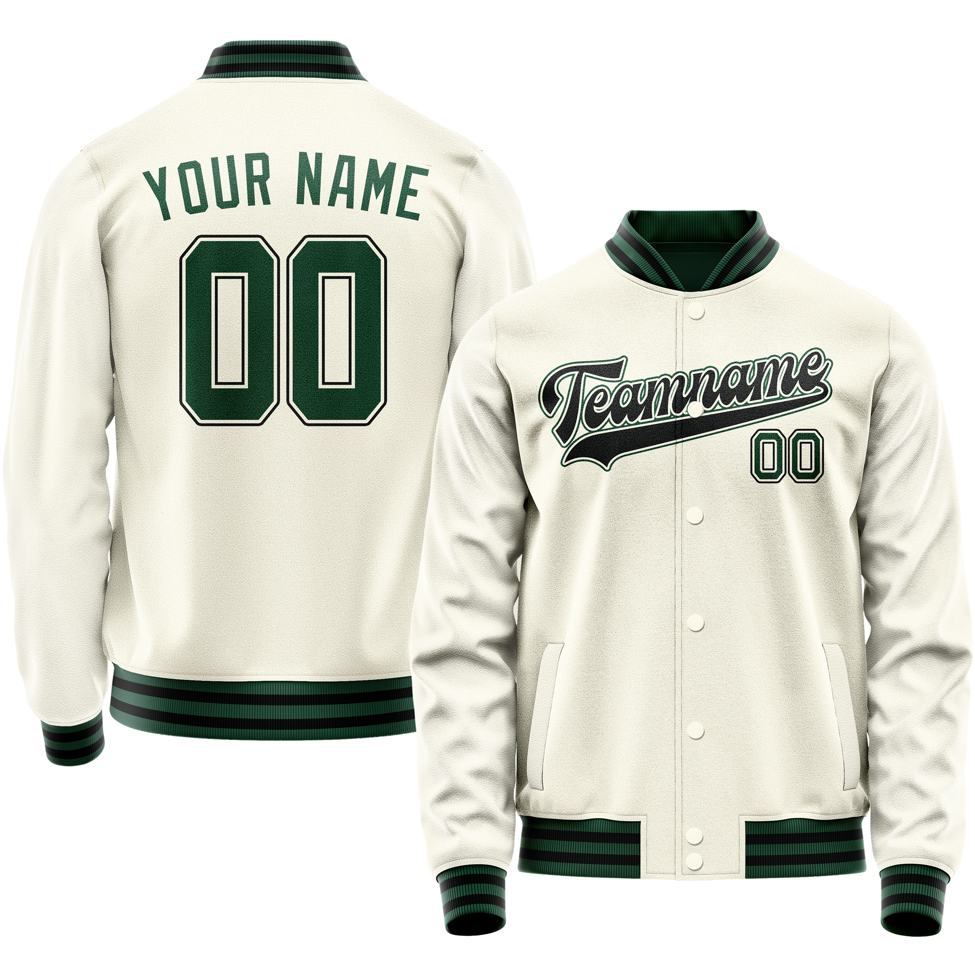 Custom Cream Kelly-Green Solid Color Varsity Letterman Jacket JA02240617JC100