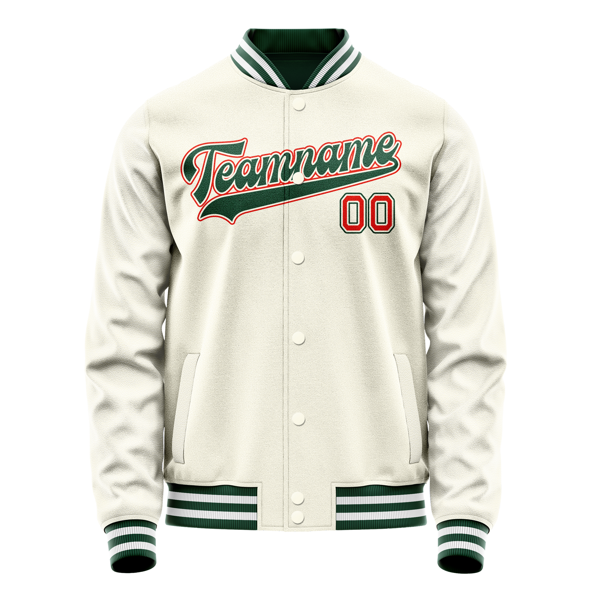 Custom Cream Kelly-Green Solid Color Varsity Letterman Jacket JA02240617JC094