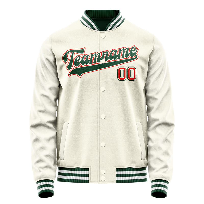 Custom Cream Kelly-Green Solid Color Varsity Letterman Jacket JA02240617JC094