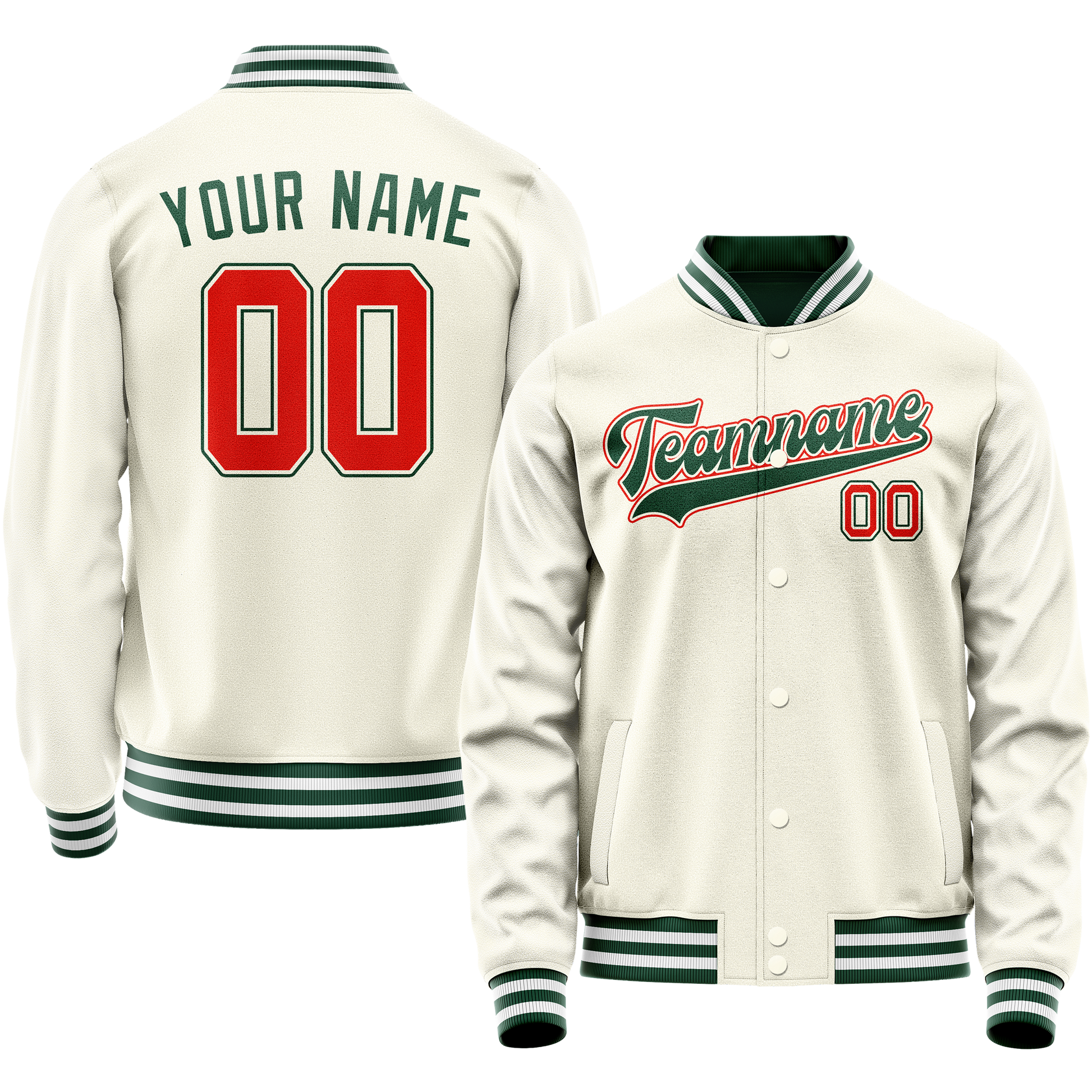 Custom Cream Kelly-Green Solid Color Varsity Letterman Jacket JA02240617JC094