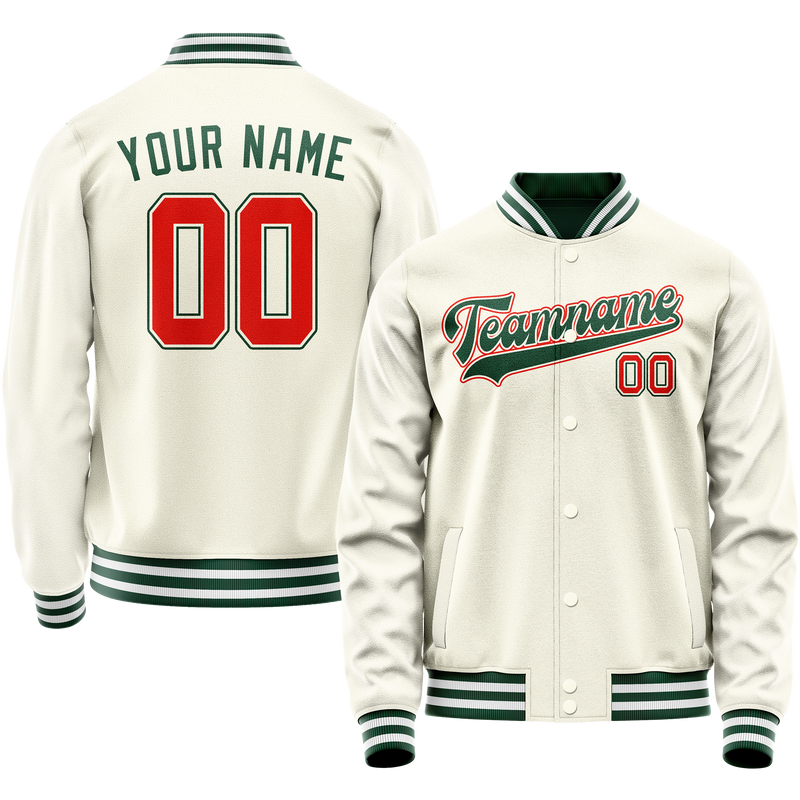 Custom Cream Kelly-Green Solid Color Varsity Letterman Jacket JA02240617JC094