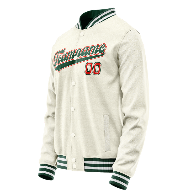 Custom Cream Kelly-Green Solid Color Varsity Letterman Jacket JA02240617JC094