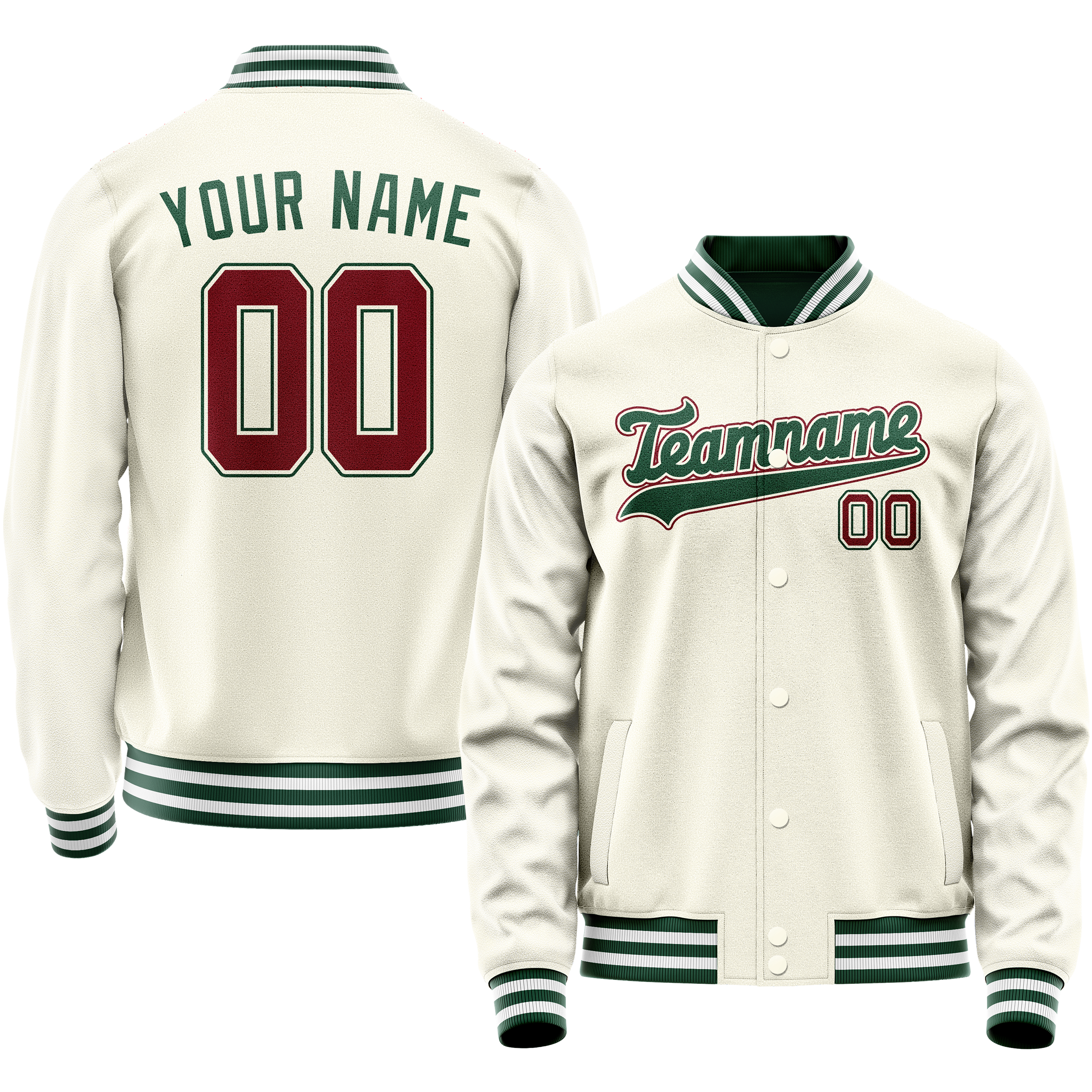 Custom Cream Kelly-Green Solid Color Varsity Letterman Jacket JA02240617JC105