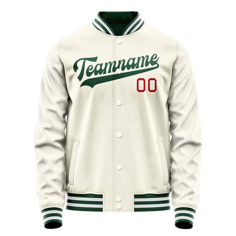 Custom Cream Kelly-Green Solid Color Varsity Letterman Jacket JA02240617JC113