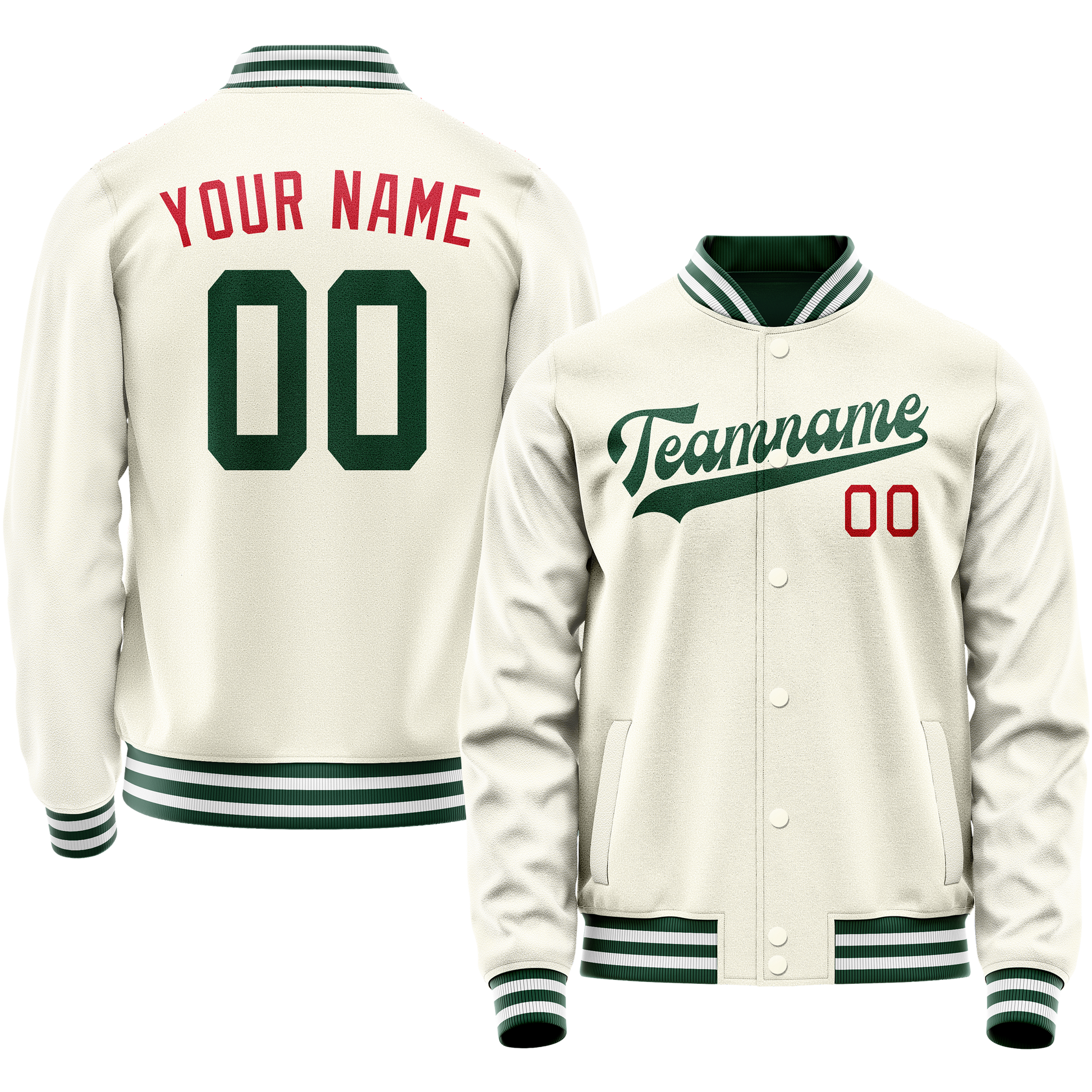 Custom Cream Kelly-Green Solid Color Varsity Letterman Jacket JA02240617JC113