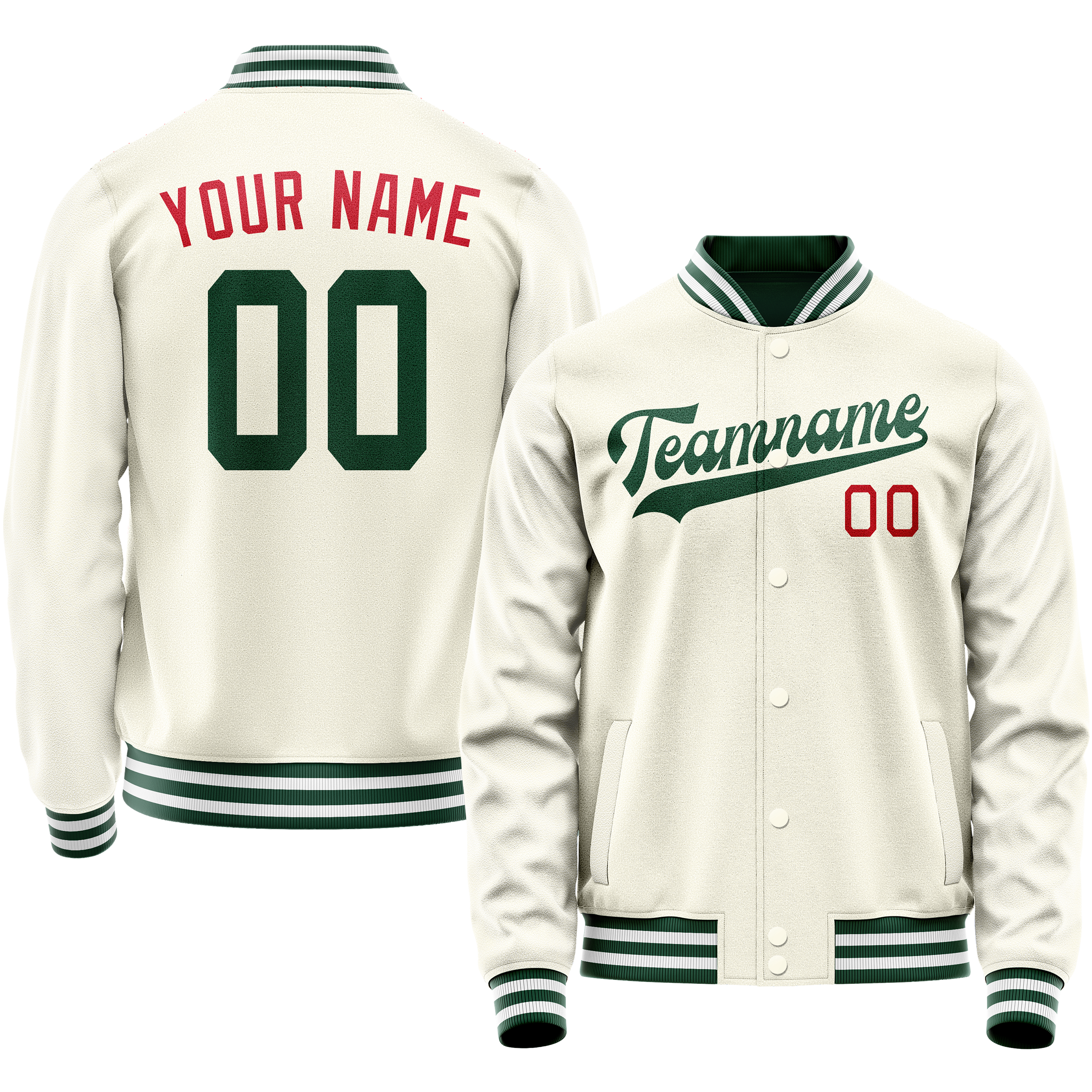 Custom Cream Kelly-Green Solid Color Varsity Letterman Jacket JA02240617JC113