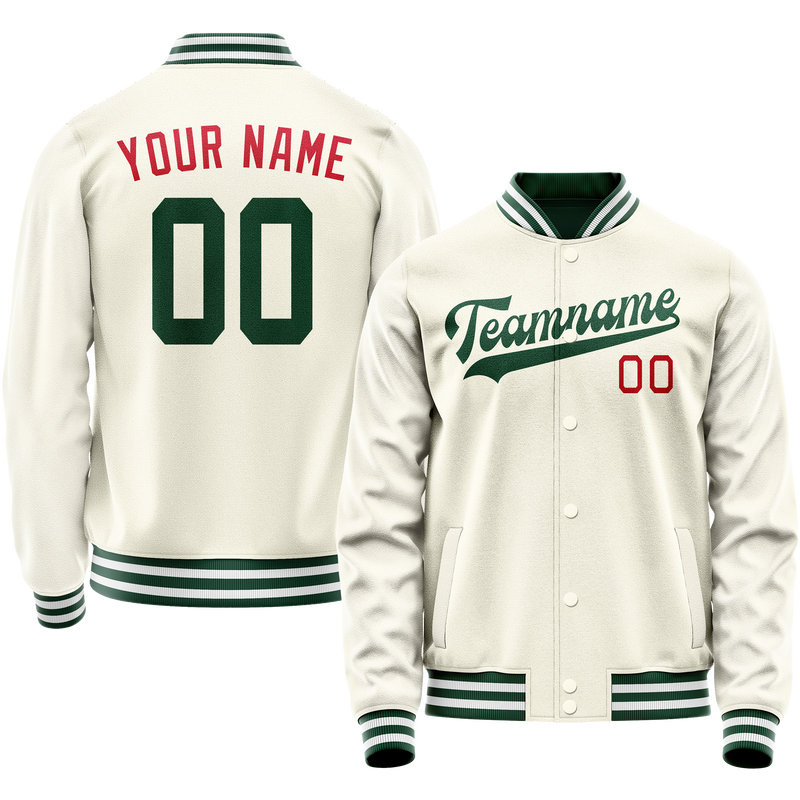 Custom Cream Kelly-Green Solid Color Varsity Letterman Jacket JA02240617JC113