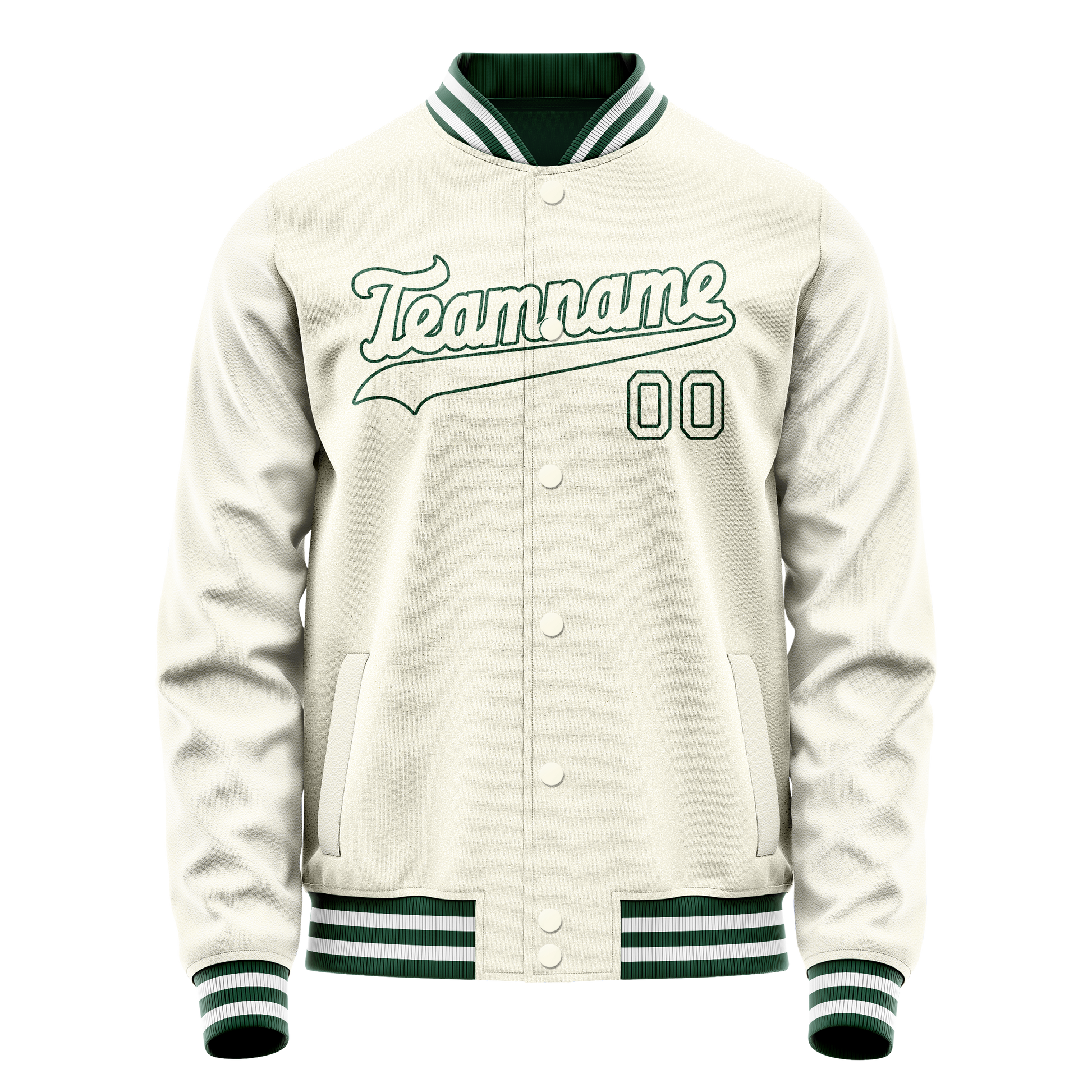 Custom Cream Kelly-Green Solid Color Varsity Letterman Jacket JA02240617JC099