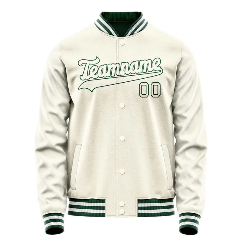 Custom Cream Kelly-Green Solid Color Varsity Letterman Jacket JA02240617JC099