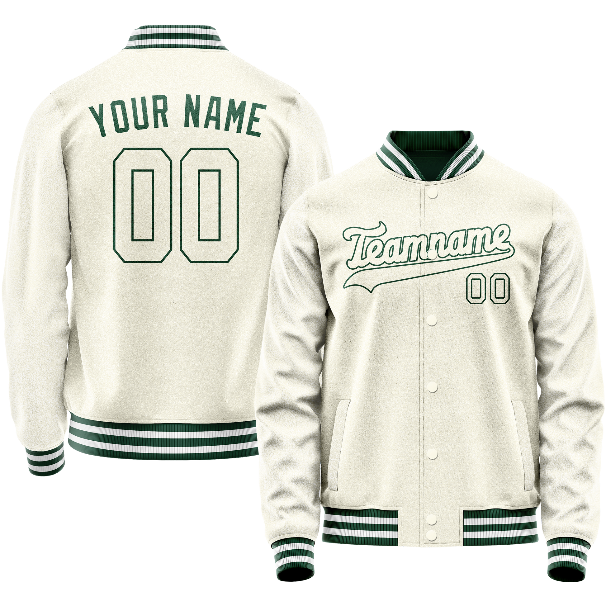 Custom Cream Kelly-Green Solid Color Varsity Letterman Jacket JA02240617JC099