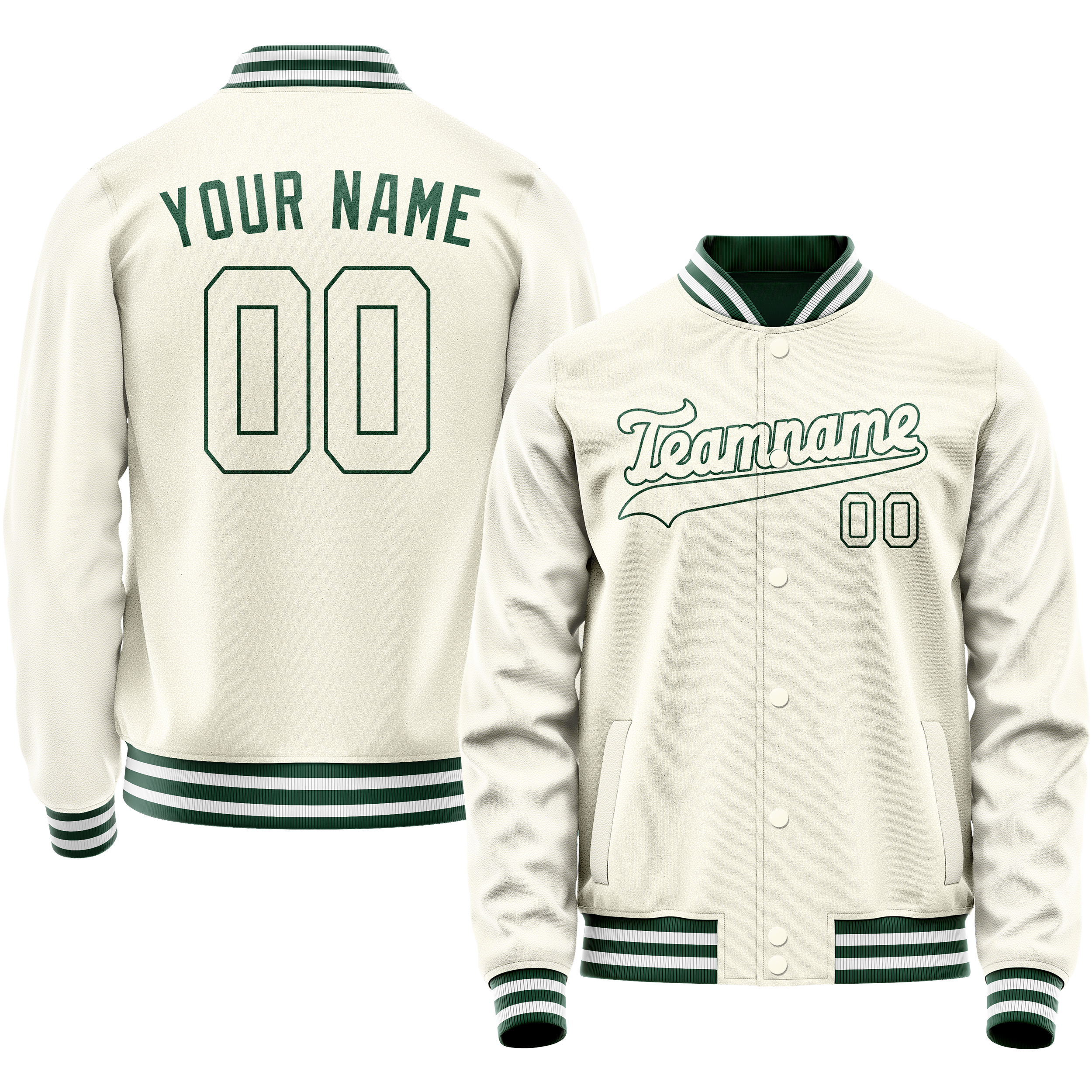 Custom Cream Kelly-Green Solid Color Varsity Letterman Jacket JA02240617JC099