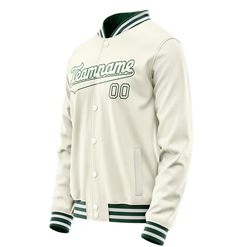 Custom Cream Kelly-Green Solid Color Varsity Letterman Jacket JA02240617JC099