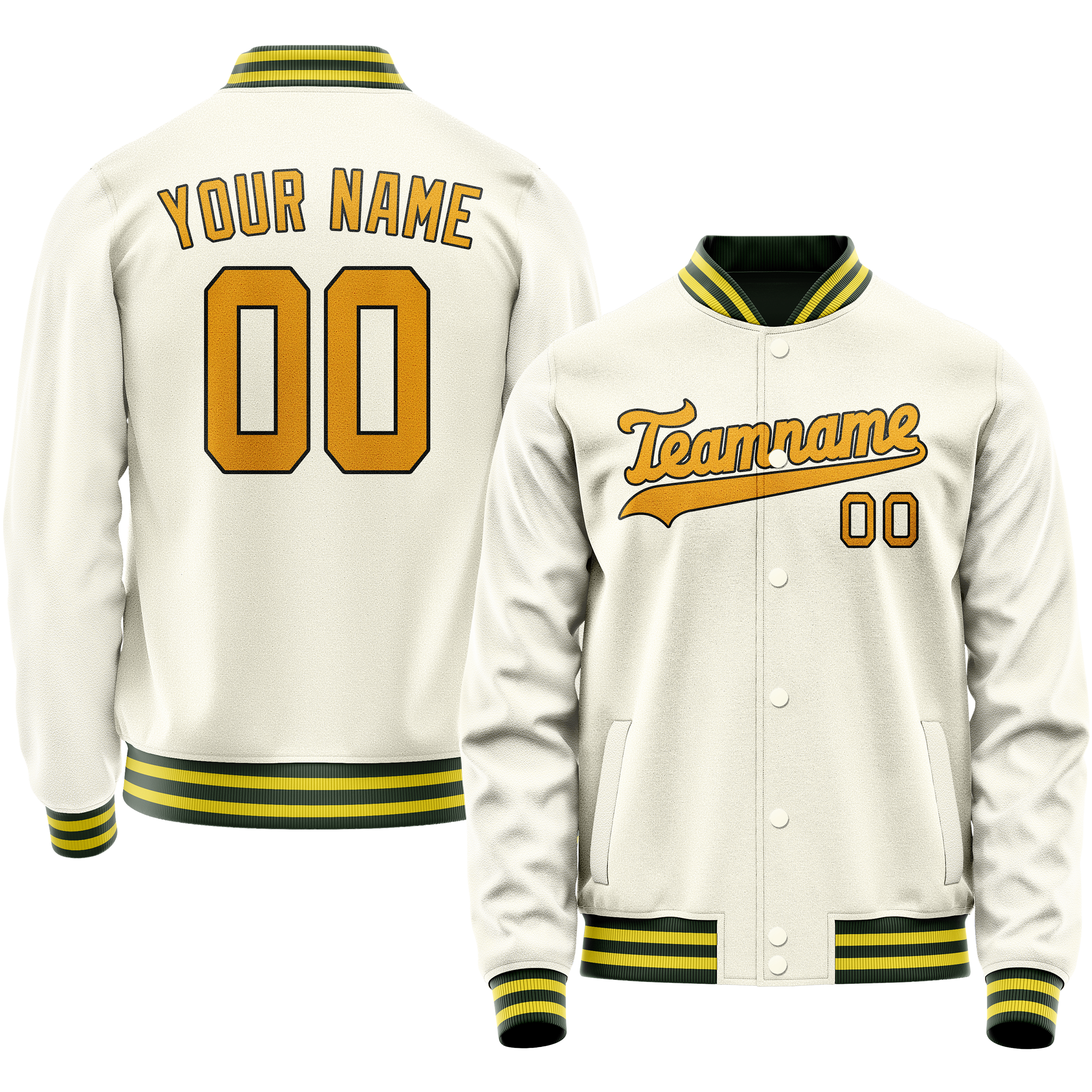 Custom Cream Gold Solid Color Varsity Letterman Jacket JA02240617JC102