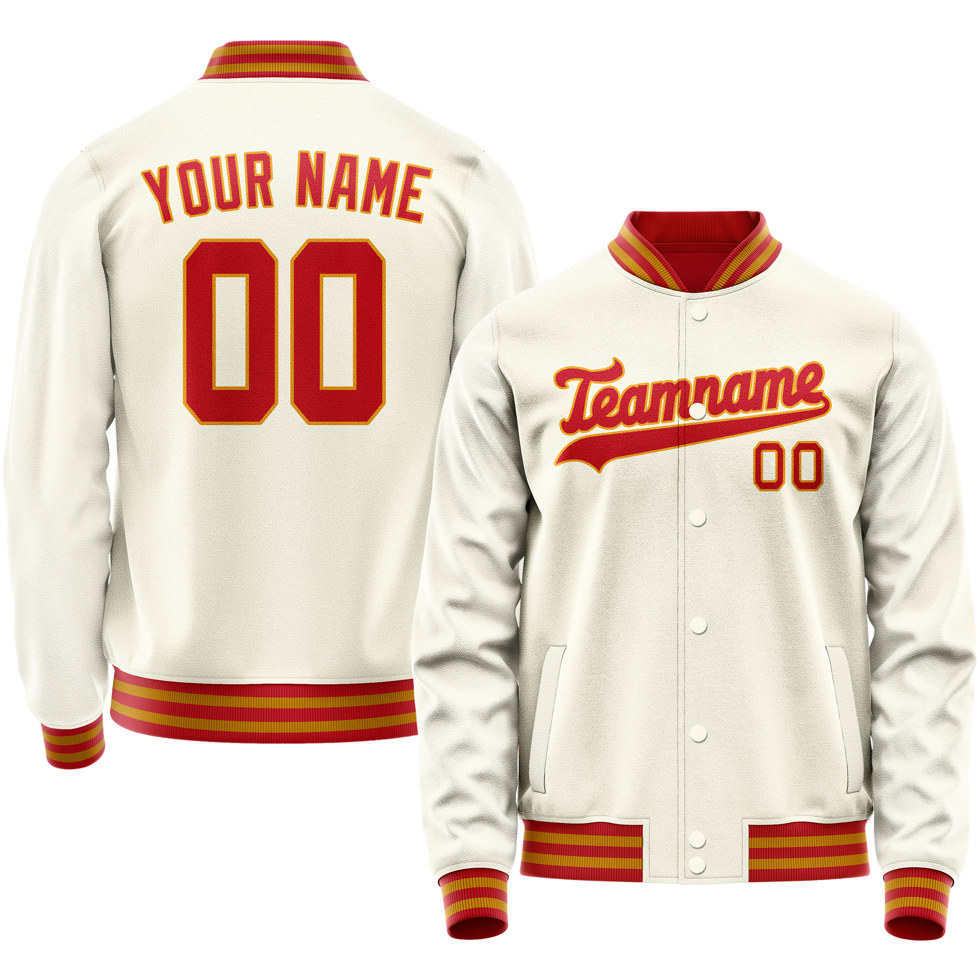 Custom Cream Orange Solid Color Varsity Letterman Jacket JA02240617JC101