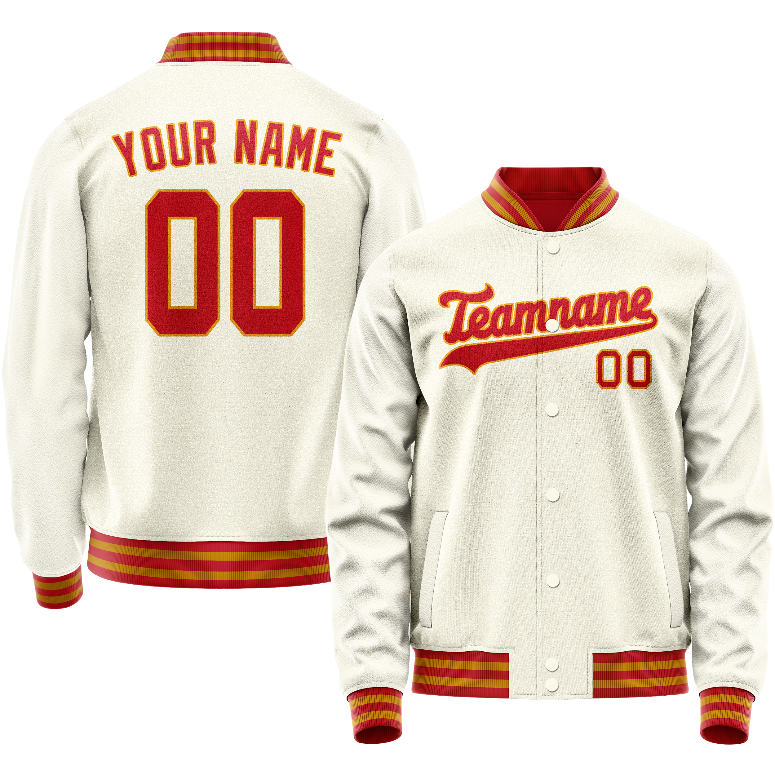 Custom Cream Orange Solid Color Varsity Letterman Jacket JA02240617JC101