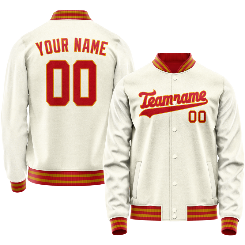 Custom Cream Orange Solid Color Varsity Letterman Jacket JA02240617JC101