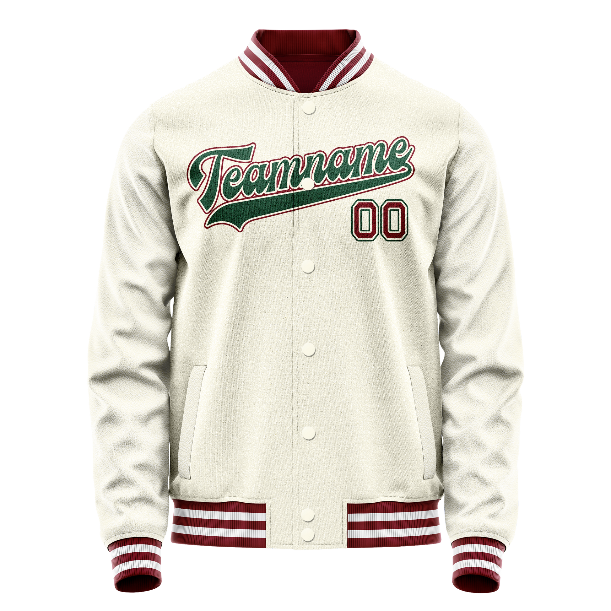 Custom Cream Kelly-Green Solid Color Varsity Letterman Jacket JA02240617JC090