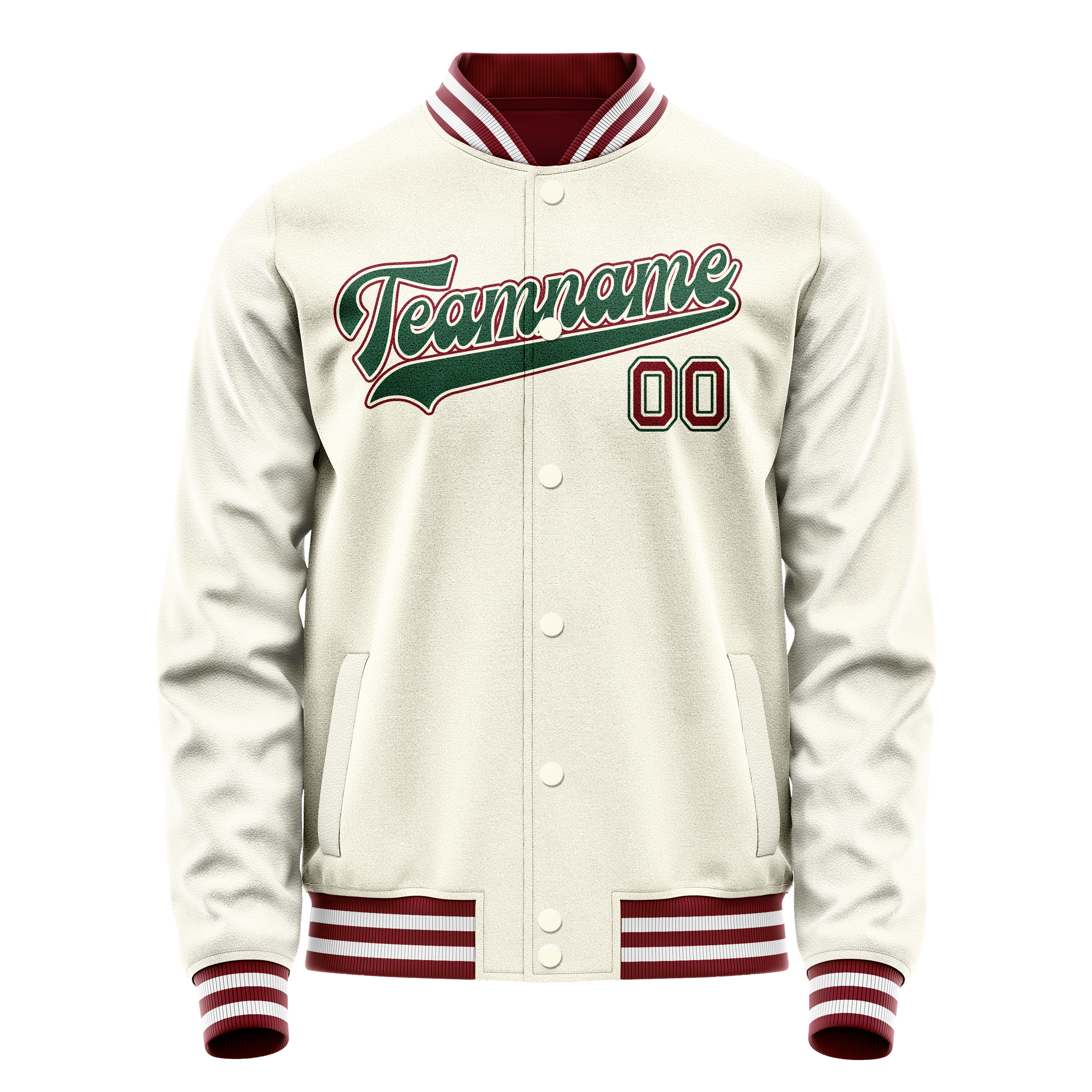 Custom Cream Kelly-Green Solid Color Varsity Letterman Jacket JA02240617JC090
