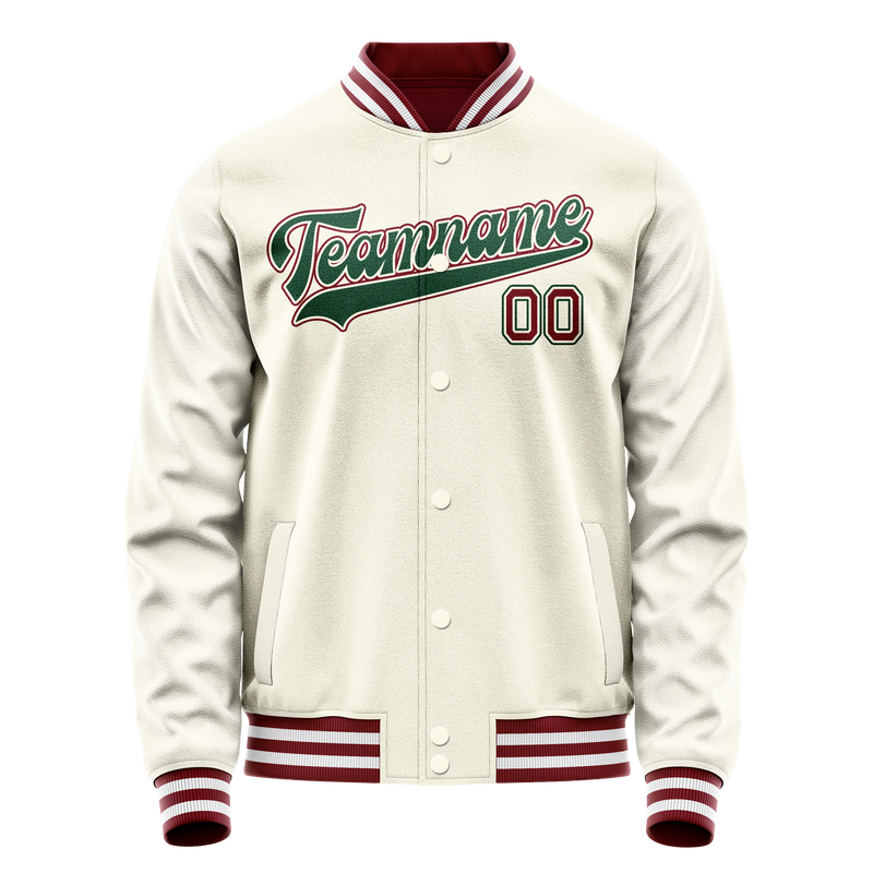 Custom Cream Kelly-Green Solid Color Varsity Letterman Jacket JA02240617JC090