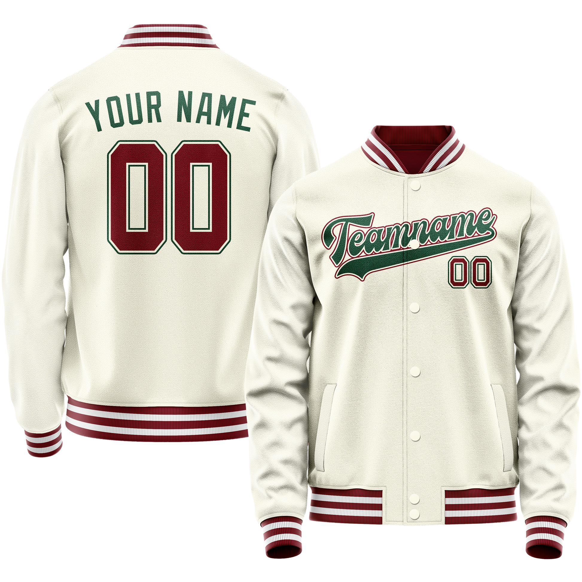 Custom Cream Kelly-Green Solid Color Varsity Letterman Jacket JA02240617JC090