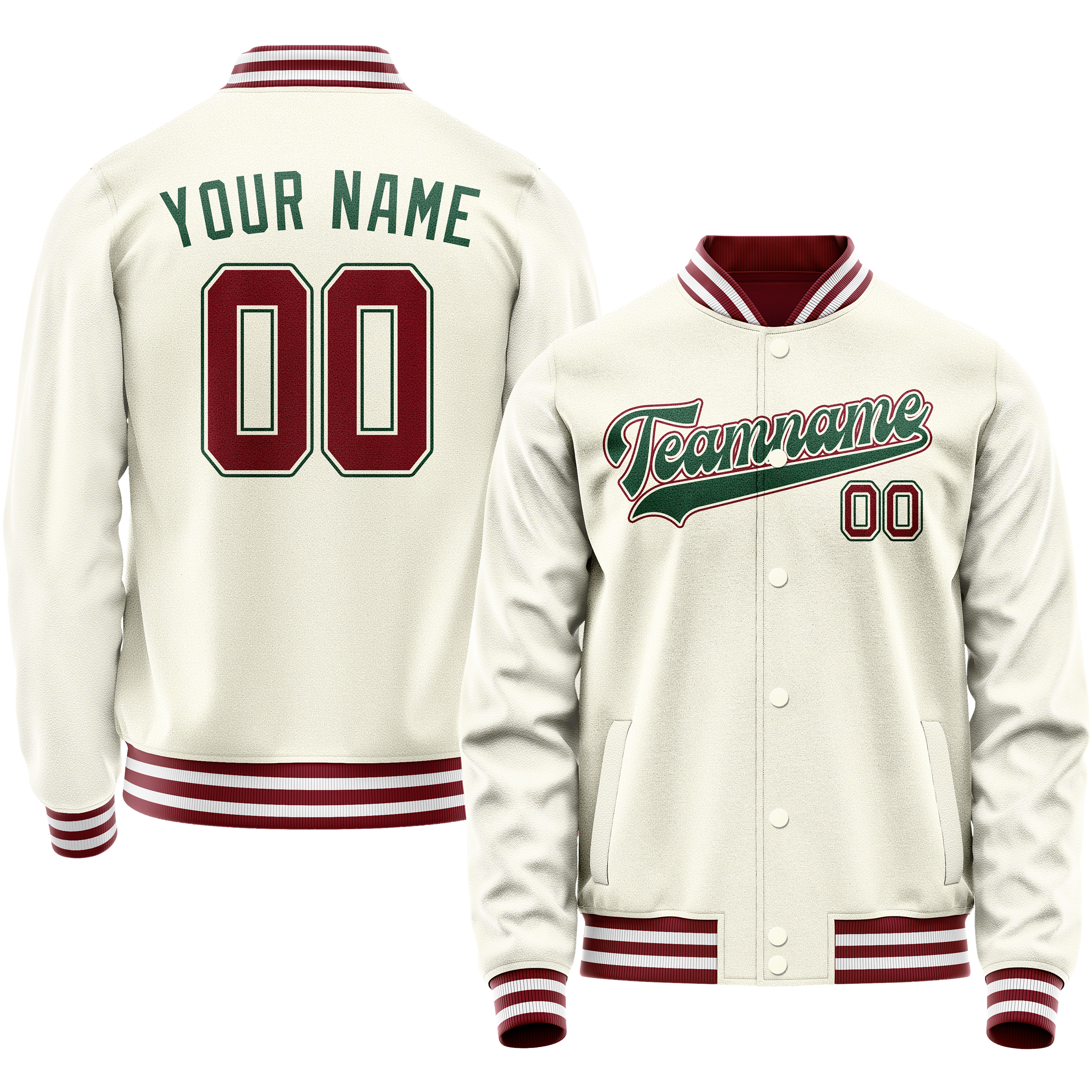 Custom Cream Kelly-Green Solid Color Varsity Letterman Jacket JA02240617JC090