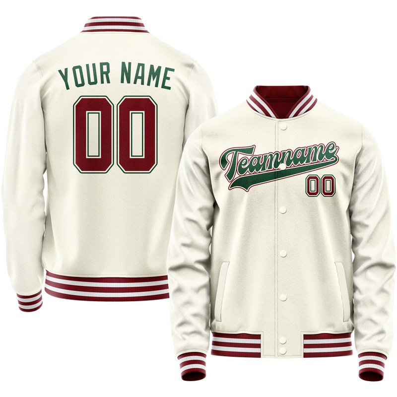 Custom Cream Kelly-Green Solid Color Varsity Letterman Jacket JA02240617JC090
