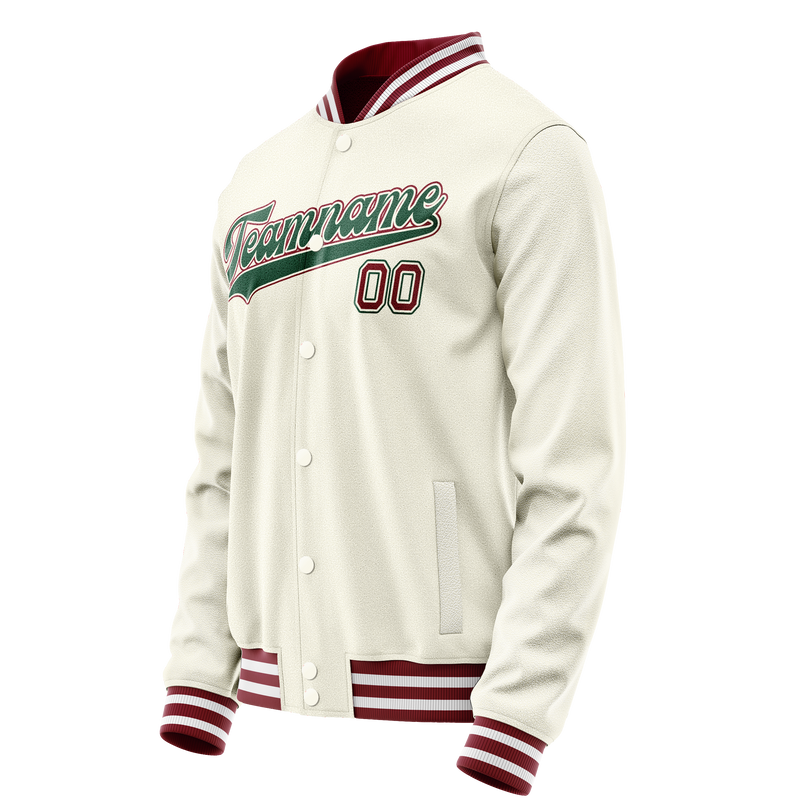 Custom Cream Kelly-Green Solid Color Varsity Letterman Jacket JA02240617JC090