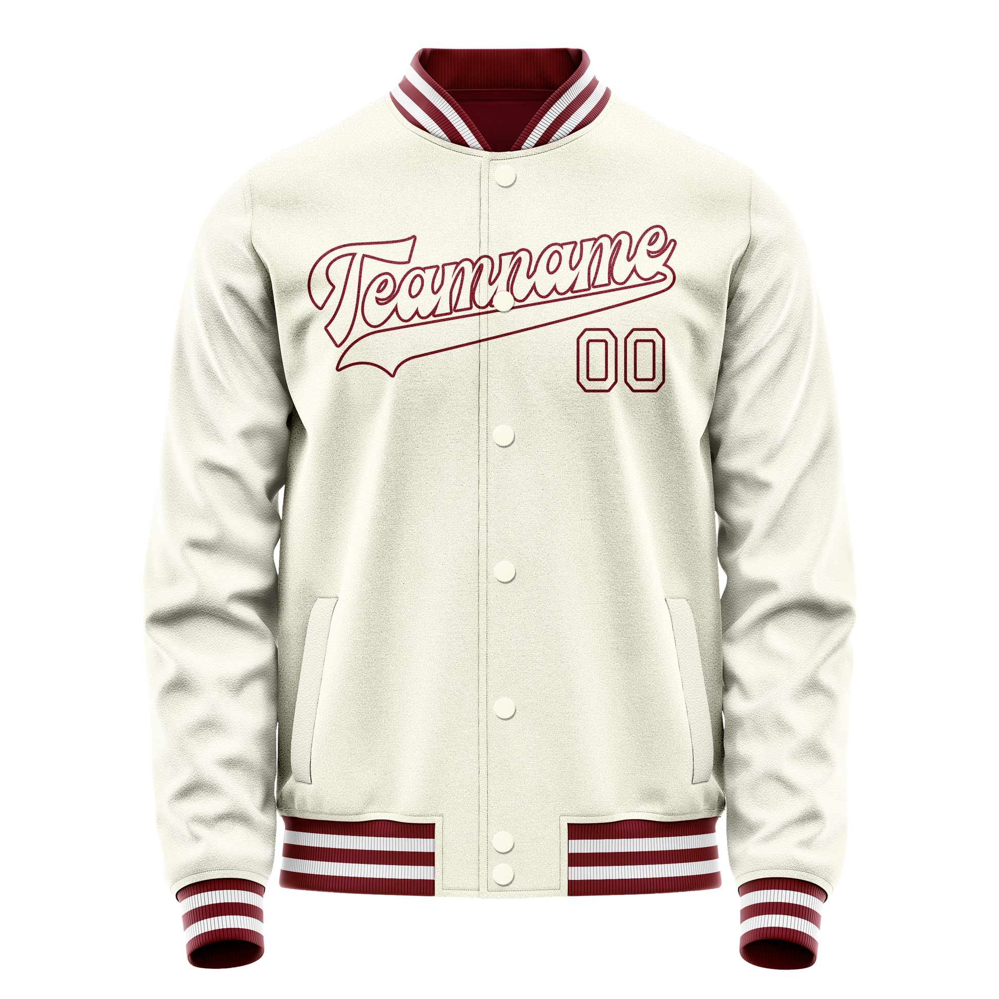 Custom Cream Red Solid Color Varsity Letterman Jacket JA02240617JC089