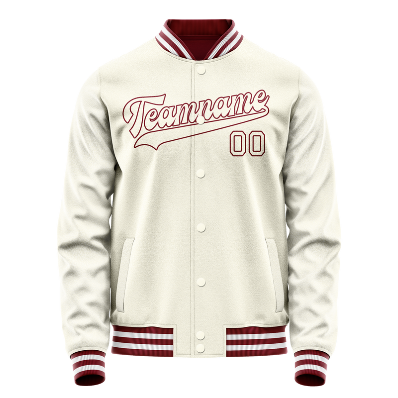 Custom Cream Red Solid Color Varsity Letterman Jacket JA02240617JC089