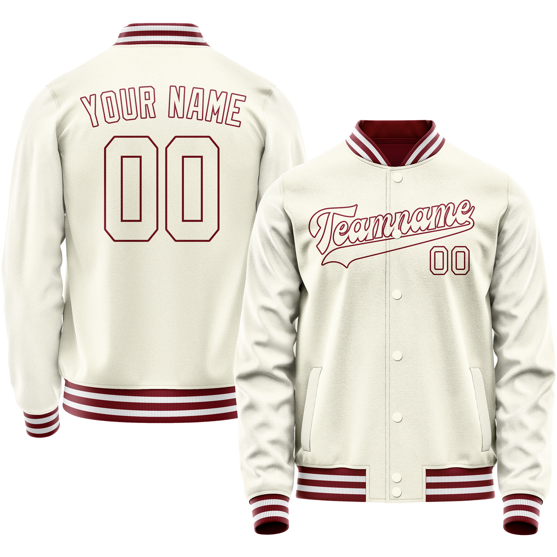 Custom Cream Red Solid Color Varsity Letterman Jacket JA02240617JC089