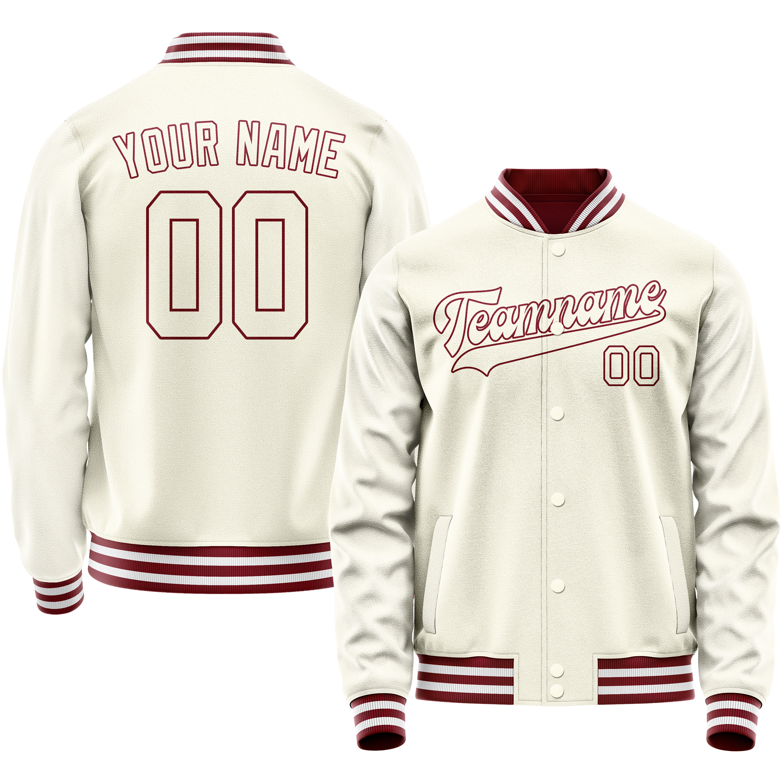Custom Cream Red Solid Color Varsity Letterman Jacket JA02240617JC089