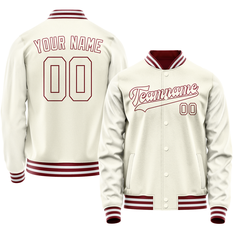 Custom Cream Red Solid Color Varsity Letterman Jacket JA02240617JC089