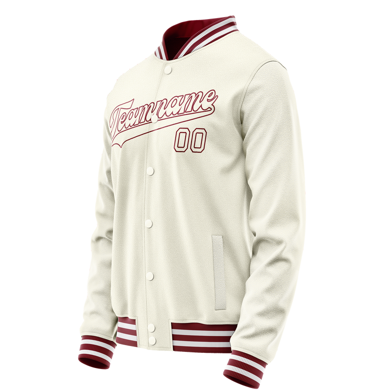 Custom Cream Red Solid Color Varsity Letterman Jacket JA02240617JC089