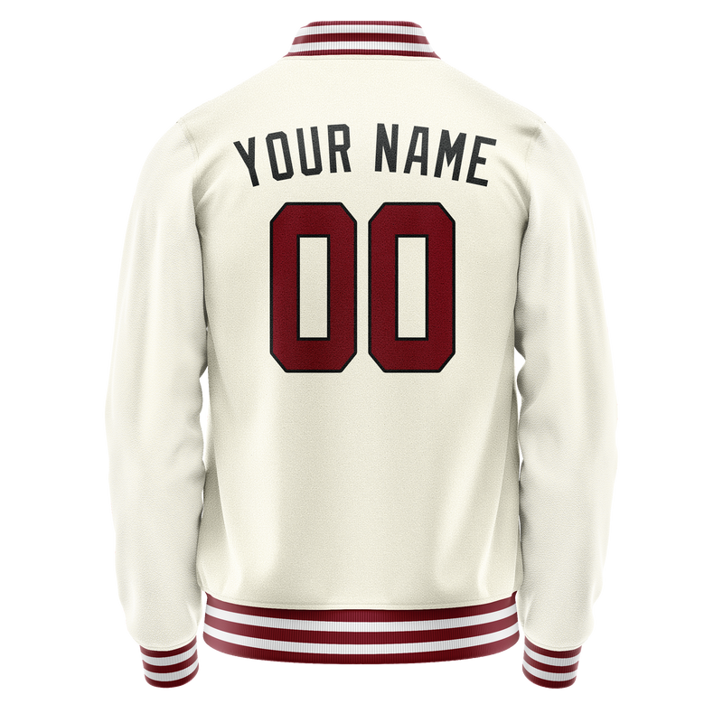 Custom Cream Red Solid Color Varsity Letterman Jacket JA02240617JC093