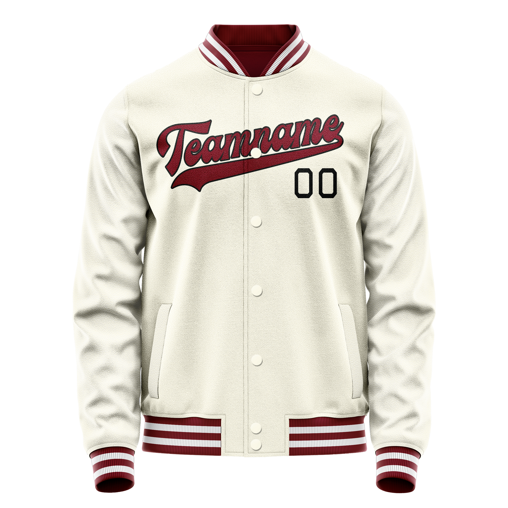 Custom Cream Red Solid Color Varsity Letterman Jacket JA02240617JC093