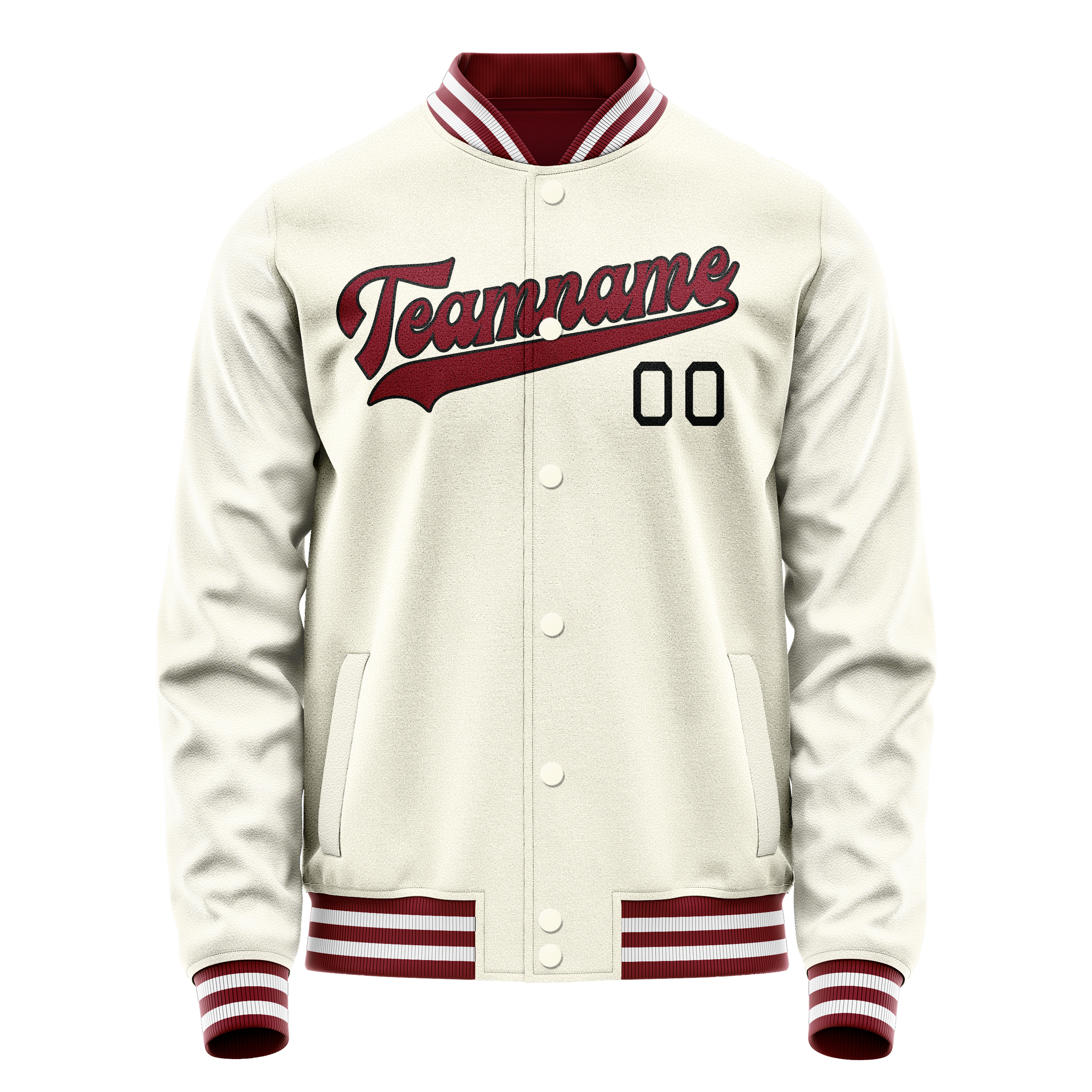Custom Cream Red Solid Color Varsity Letterman Jacket JA02240617JC093