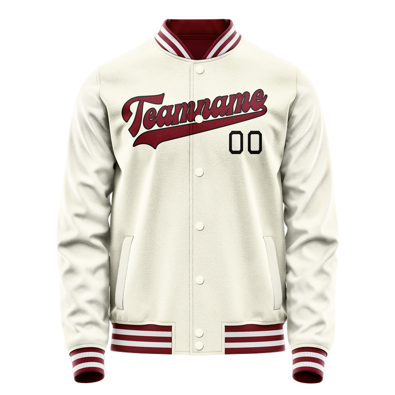 Custom Cream Red Solid Color Varsity Letterman Jacket JA02240617JC093