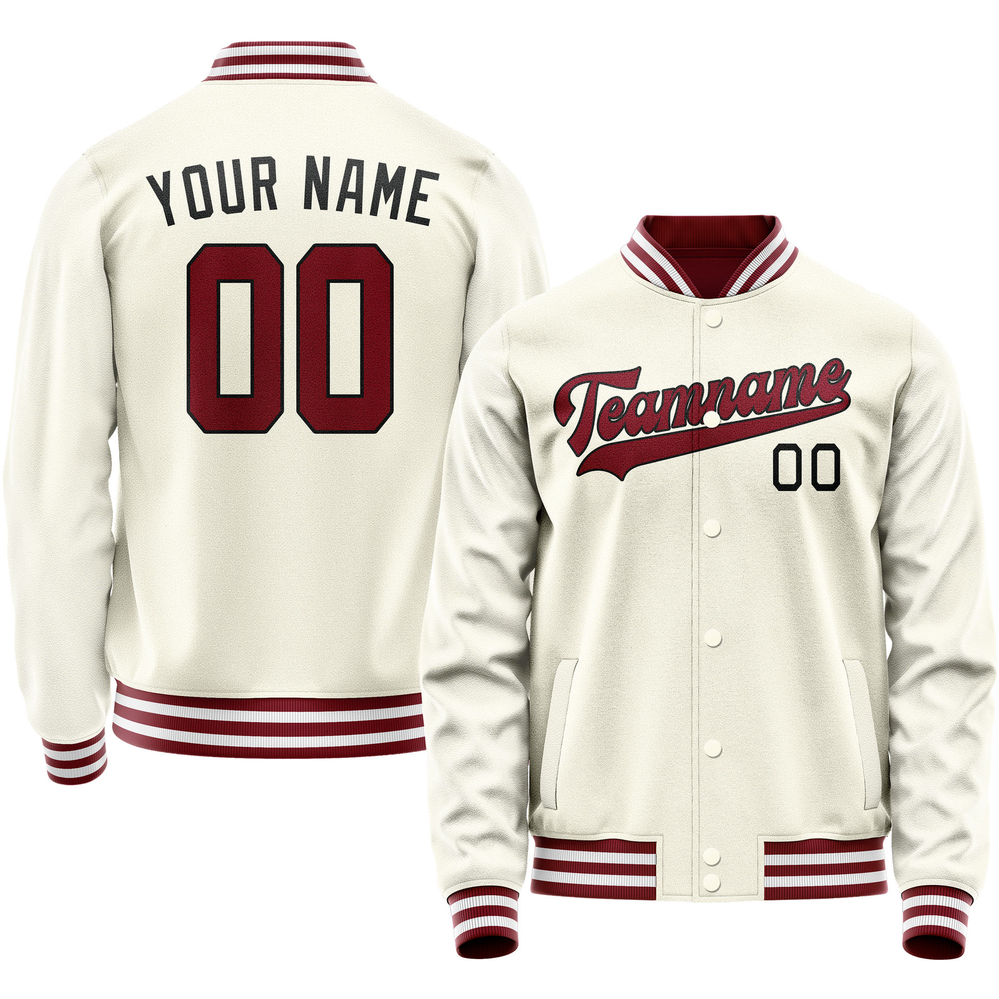 Custom Cream Red Solid Color Varsity Letterman Jacket JA02240617JC093