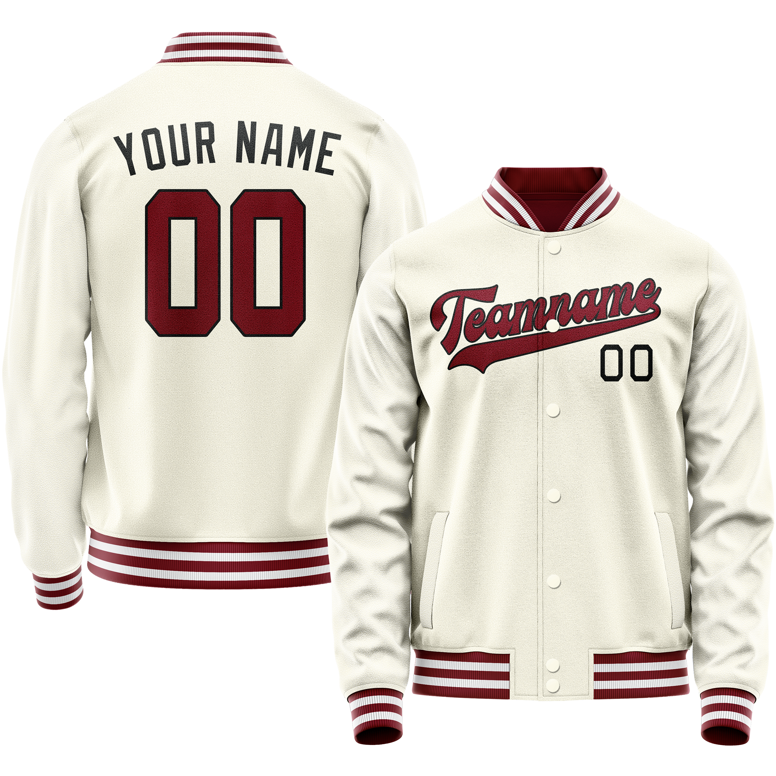 Custom Cream Red Solid Color Varsity Letterman Jacket JA02240617JC093