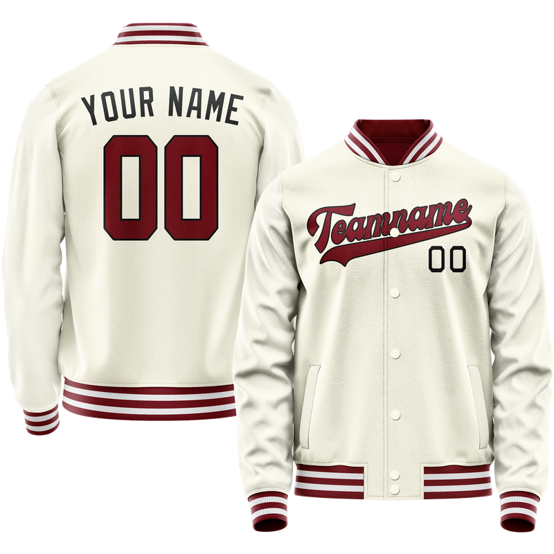 Custom Cream Red Solid Color Varsity Letterman Jacket JA02240617JC093